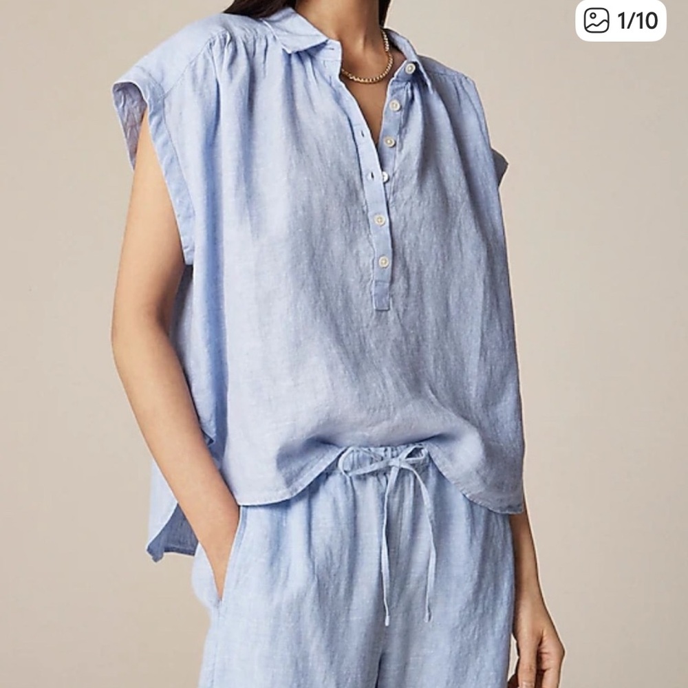 J. Crew Baird Mcnutt Irish linen Light Blue Button Down